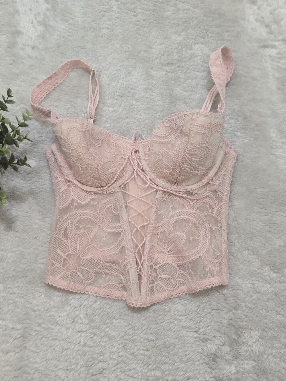 Victoria's Secret Pink Lace-Up Corset Bustier Boudoir Y2K Soft Girl Top, 34C